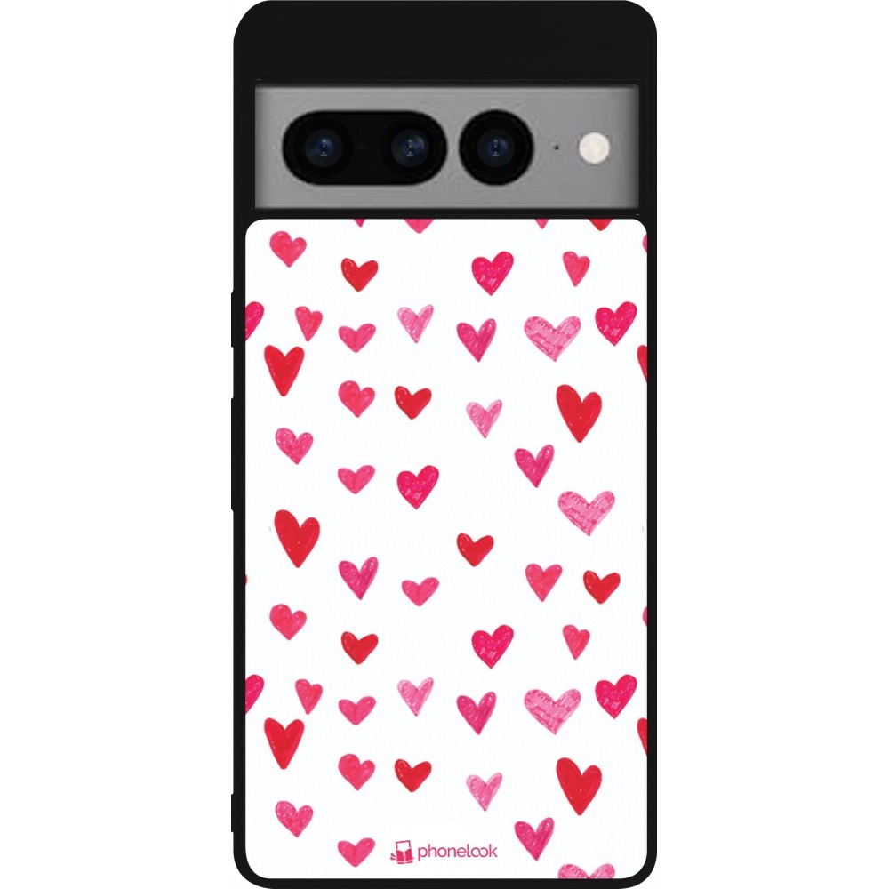 Coque Google Pixel 7 Pro - Silicone rigide noir Valentine 2022 Many pink hearts