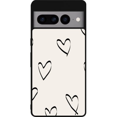 Coque Google Pixel 7 Pro - Silicone rigide noir Valentine 2023 minimalist hearts