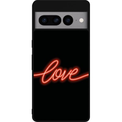 Coque Google Pixel 7 Pro - Silicone rigide noir Valentine 2023 neon love