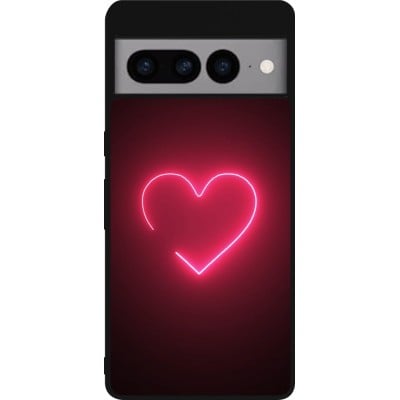 Coque Google Pixel 7 Pro - Silicone rigide noir Valentine 2023 single neon heart