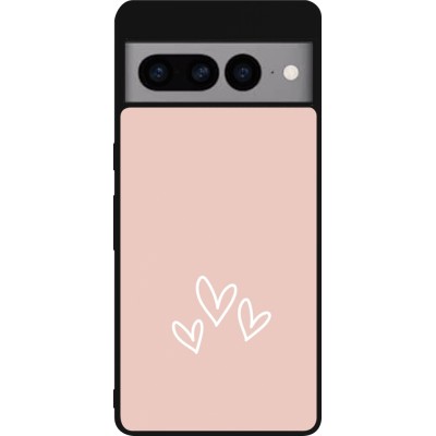 Coque Google Pixel 7 Pro - Silicone rigide noir Valentine 2023 three minimalist hearts