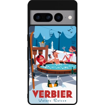 Coque Google Pixel 7 Pro - Silicone rigide noir Verbier Mountain Jacuzzi