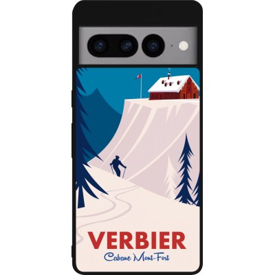 Coque Google Pixel 7 Pro - Silicone rigide noir Verbier Cabane Mont-Fort