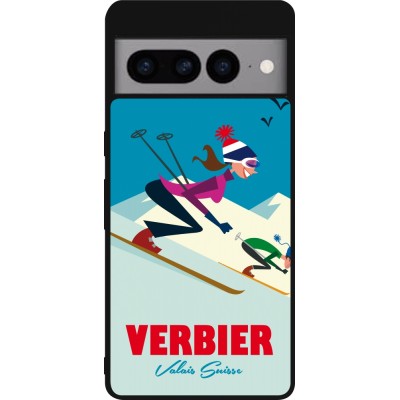 Coque Google Pixel 7 Pro - Silicone rigide noir Verbier Ski Downhill