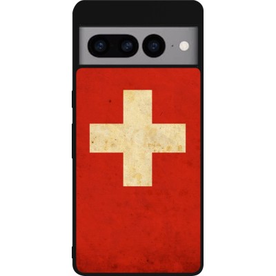 Coque Google Pixel 7 Pro - Silicone rigide noir Vintage Flag SWISS