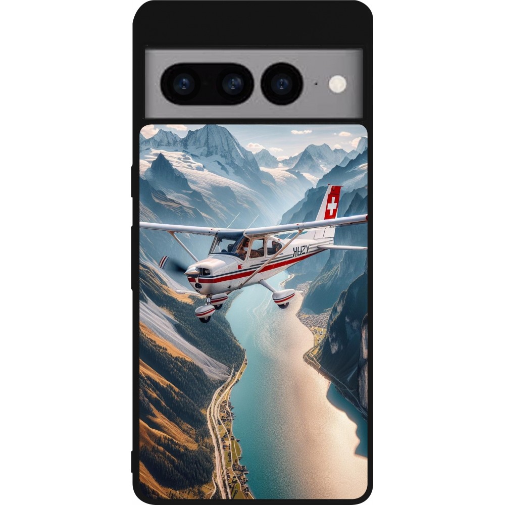 Coque Google Pixel 7 Pro - Silicone rigide noir Vol Alpin Suisse