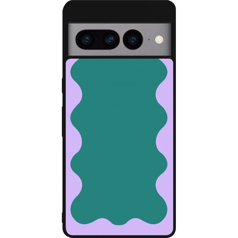 Coque Google Pixel 7 Pro - Silicone rigide noir Wavy Rectangle Green Purple