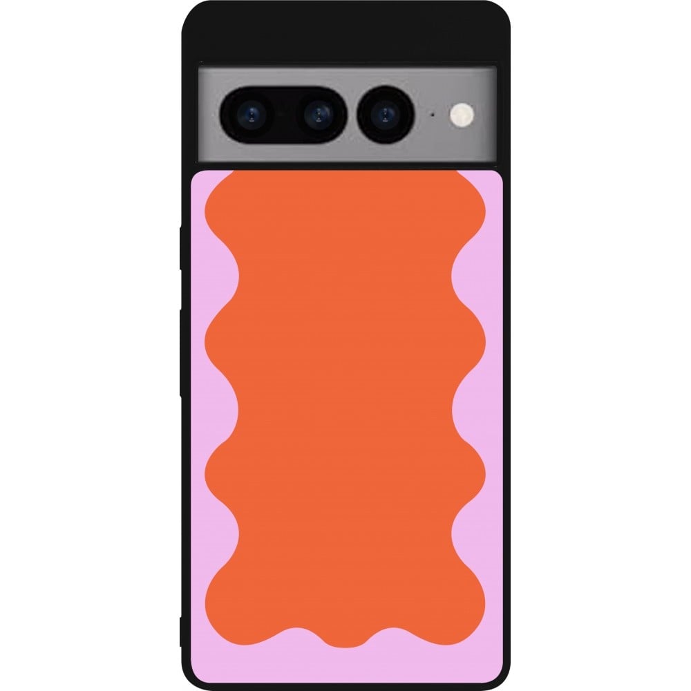 Coque Google Pixel 7 Pro - Silicone rigide noir Wavy Rectangle Orange Pink