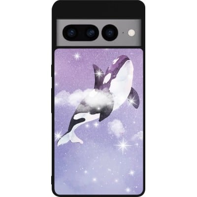 Coque Google Pixel 7 Pro - Silicone rigide noir Whale in sparking stars