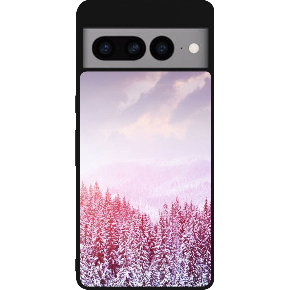 Coque Google Pixel 7 Pro - Silicone rigide noir Winter 22 Pink Forest