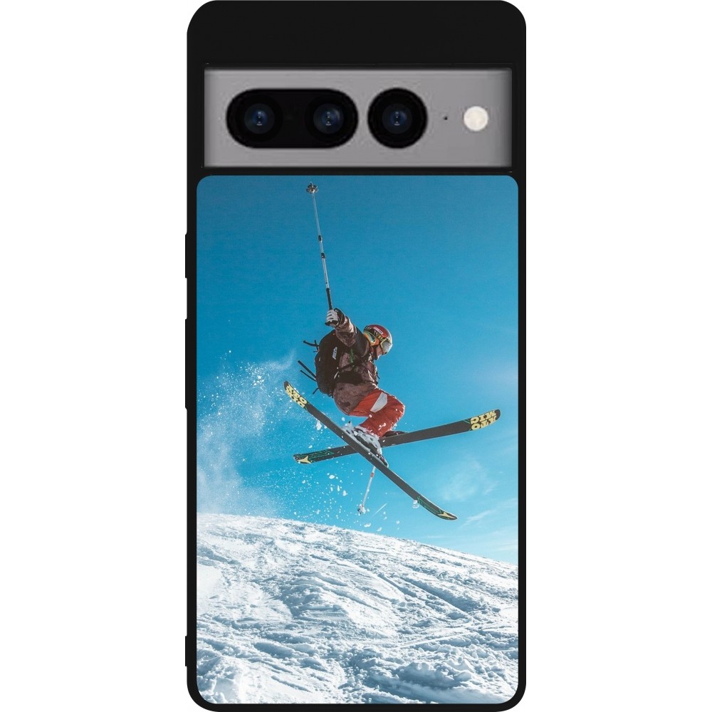 Coque Google Pixel 7 Pro - Silicone rigide noir Winter 22 Ski Jump