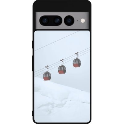 Coque Google Pixel 7 Pro - Silicone rigide noir Winter 22 ski lift