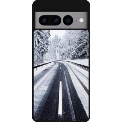 Coque Google Pixel 7 Pro - Silicone rigide noir Winter 22 Snowy Road