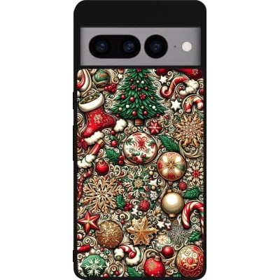 Coque Google Pixel 7 Pro - Silicone rigide noir Noël 2023 micro pattern