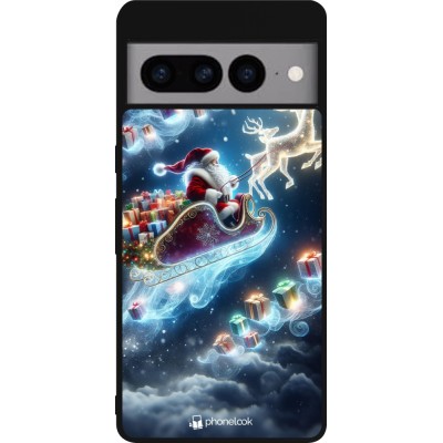 Coque Google Pixel 7 Pro - Silicone rigide noir Noël 2023 Père Noël enchanté