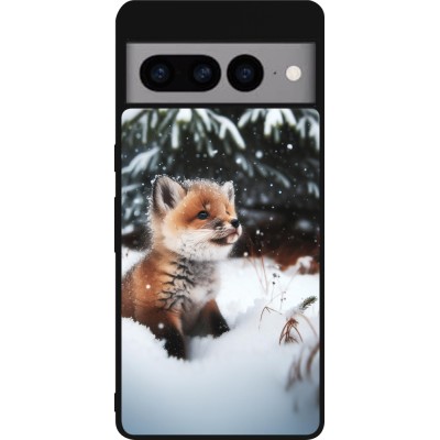 Coque Google Pixel 7 Pro - Silicone rigide noir Noël 2023 Renardeau sapin