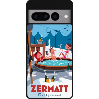 Coque Google Pixel 7 Pro - Silicone rigide noir Zermatt Mountain Jacuzzi