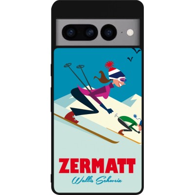 Coque Google Pixel 7 Pro - Silicone rigide noir Zermatt Ski Downhill