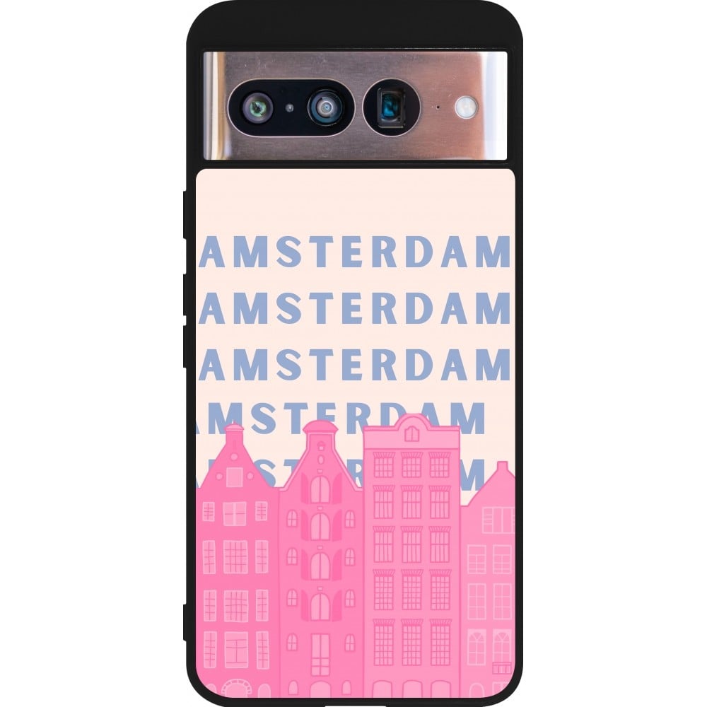 Coque Google Pixel 8 - Silicone rigide noir Amsterdam Pink Print