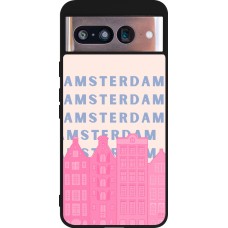 Coque Google Pixel 8 - Silicone rigide noir Amsterdam Pink Print