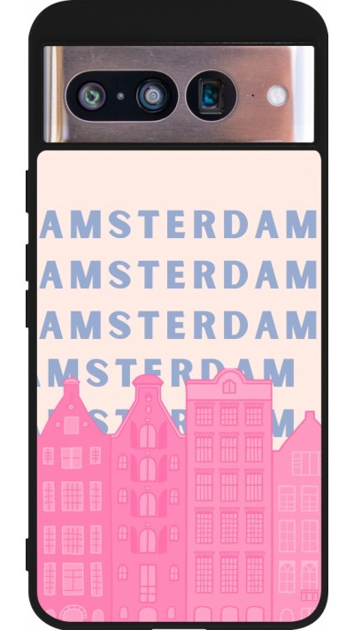 Coque Google Pixel 8 - Silicone rigide noir Amsterdam Pink Print