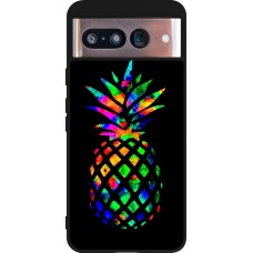 Coque Google Pixel 8 - Silicone rigide noir Ananas Multi-colors