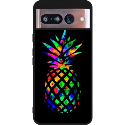 Coque Google Pixel 8 - Silicone rigide noir Ananas Multi-colors