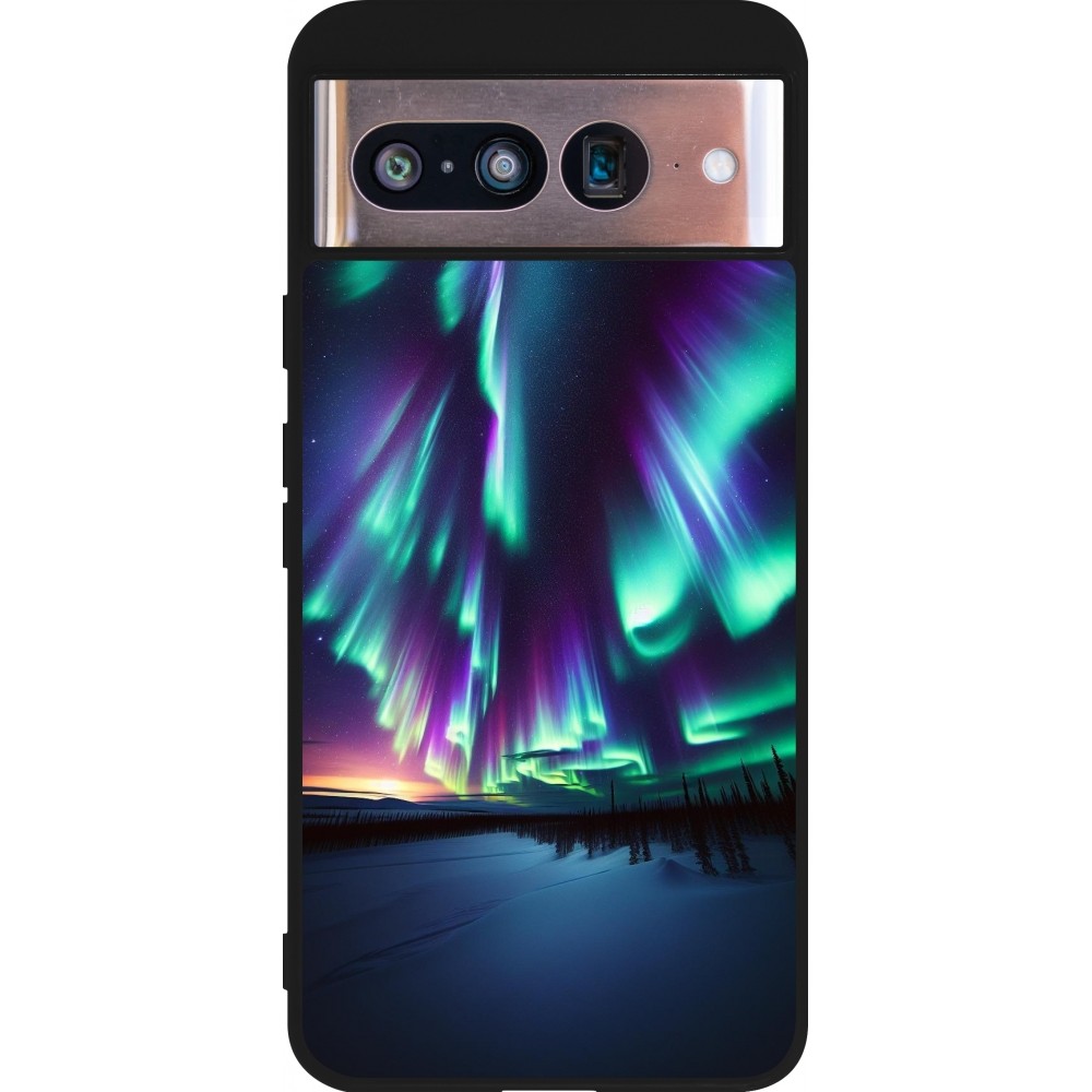 Coque Google Pixel 8 - Silicone rigide noir Aurore Boréale Étincelante