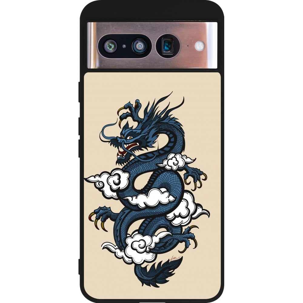 Coque Google Pixel 8 - Silicone rigide noir Blue Dragon Tattoo