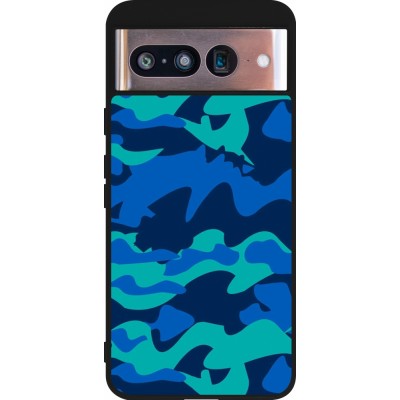 Coque Google Pixel 8 - Silicone rigide noir Camo Blue