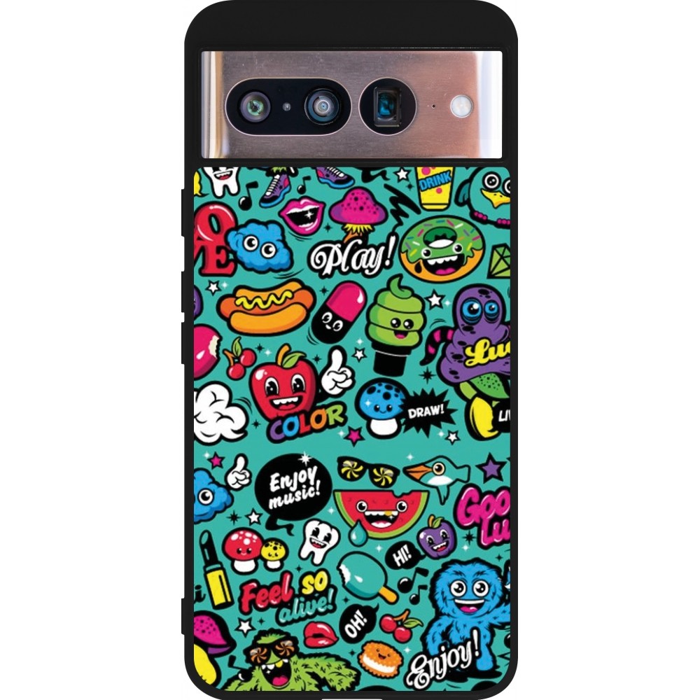 Coque Google Pixel 8 - Silicone rigide noir Cartoons old school