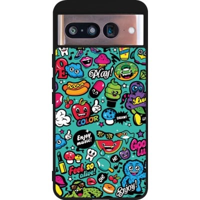 Coque Google Pixel 8 - Silicone rigide noir Cartoons old school