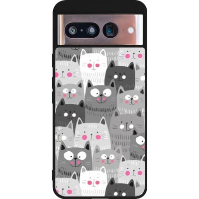 Coque Google Pixel 8 - Silicone rigide noir Chats gris troupeau