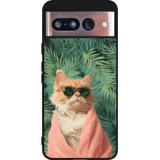 Coque Google Pixel 8 - Silicone rigide noir Cat Summer Palms