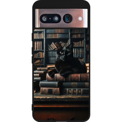 Coque Google Pixel 8 - Silicone rigide noir Chat livres sombres