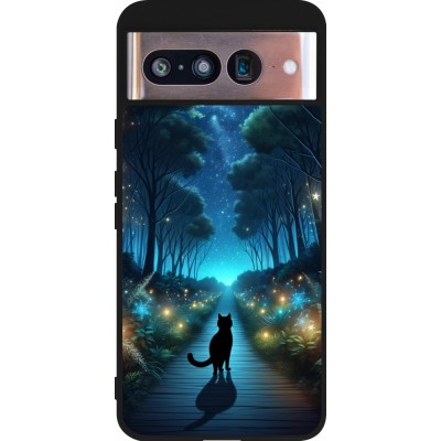 Coque Google Pixel 8 - Silicone rigide noir Chat noir promenade