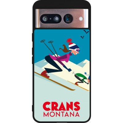 Coque Google Pixel 8 - Silicone rigide noir Crans-Montana Ski Downhill