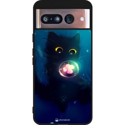 Coque Google Pixel 8 - Silicone rigide noir Cute Cat Bubble