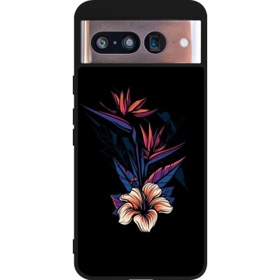 Coque Google Pixel 8 - Silicone rigide noir Dark Flowers