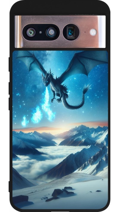 Coque Google Pixel 8 - Silicone rigide noir Dragon nocturne montagne