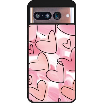 Coque Google Pixel 8 - Silicone rigide noir Easter 2023 pink hearts