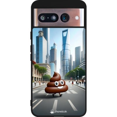 Coque Google Pixel 8 - Silicone rigide noir Emoji Caca walk