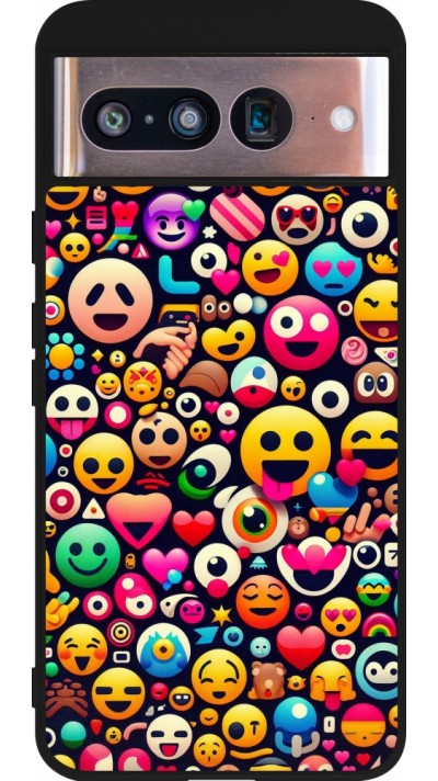 Coque Google Pixel 8 - Silicone rigide noir Emoji Mix Color