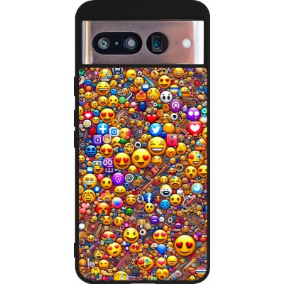 Coque Google Pixel 8 - Silicone rigide noir Emoji mixed