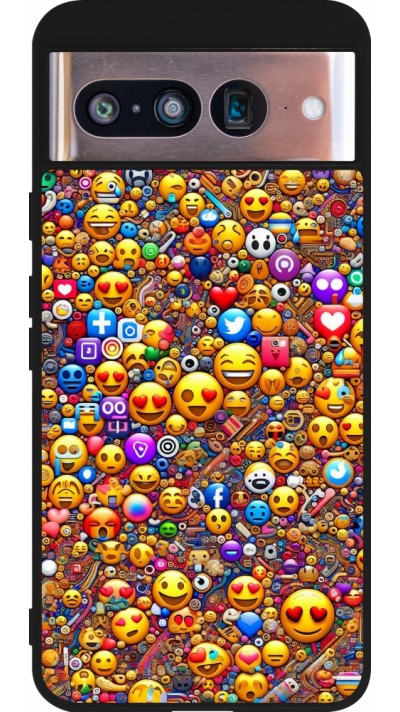 Coque Google Pixel 8 - Silicone rigide noir Emoji mixed