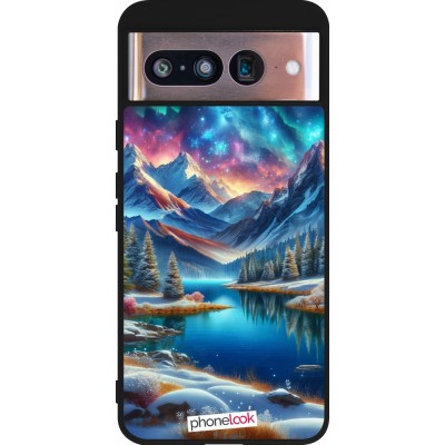 Coque Google Pixel 8 - Silicone rigide noir Fantasy Mountain Lake Sky Stars