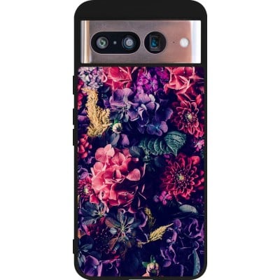 Coque Google Pixel 8 - Silicone rigide noir Flowers Dark