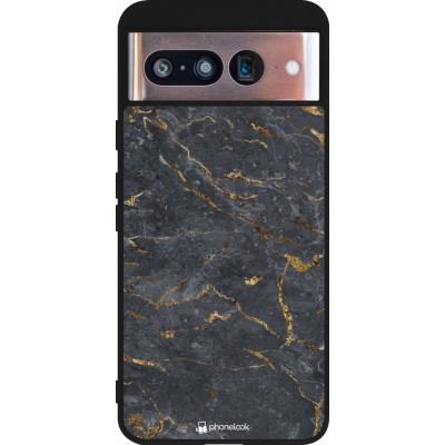 Coque Google Pixel 8 - Silicone rigide noir Grey Gold Marble