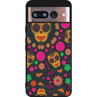 Coque Google Pixel 8 - Silicone rigide noir Halloween 22 colorful mexican skulls