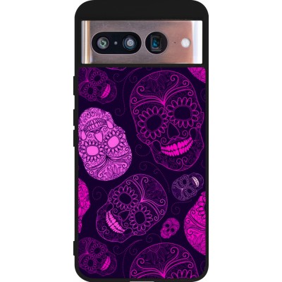 Coque Google Pixel 8 - Silicone rigide noir Halloween 2023 pink skulls